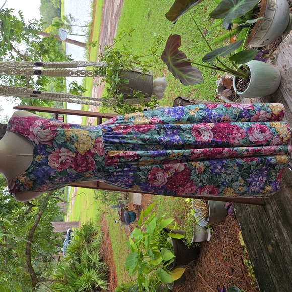 Vintage 80s Floral Maxi Dress Cotton Sleeveless Scoop Neck Cottagecore Boho - Picture 1 of 16